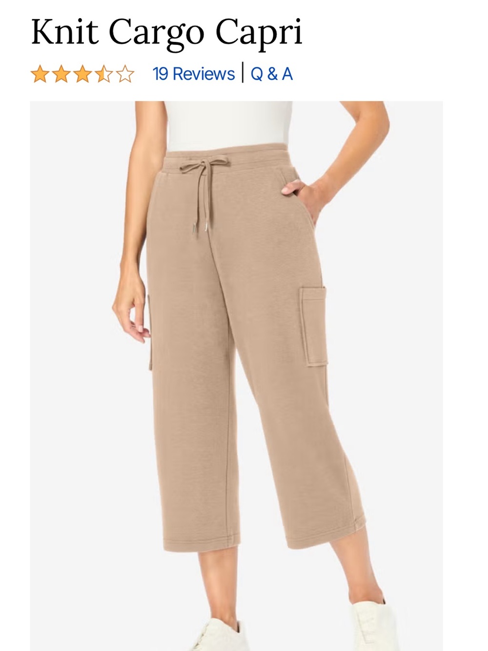 Woman Within Knit Cargo Capri Pants in Beige Taupe